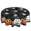Halloween Round Tablecloth 60 Inch with Spiderweb & Pumpkin Design - Fall Autumn Decor