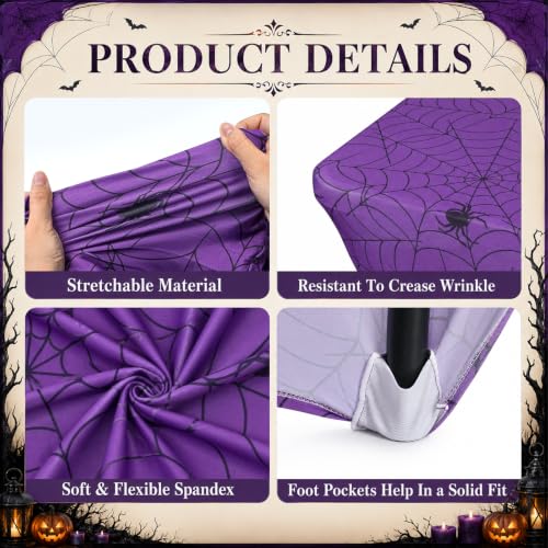 Halloween Spiderweb Tablecloth Set - 6ft Spandex Cover for Tables, 2 Pieces - Black & Purple, Variation of THIS listing