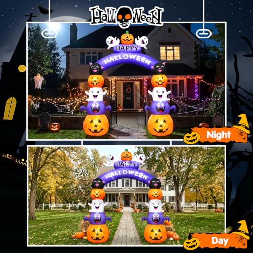 8FT Halloween Inflatable Pumpkin Archway with LEDs, Outdoor Yard Decor