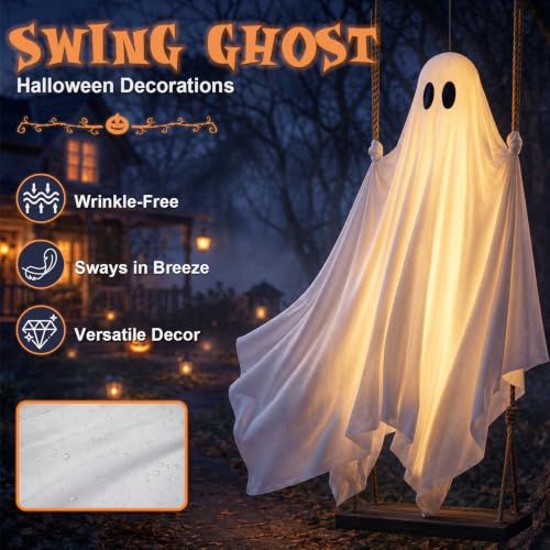 5Ft Outdoor Halloween Ghost Decoration with Remote LED Lights - Spooky Floating Ghost for Yard & Garden