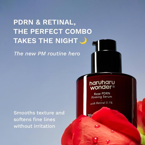 haruharu wonder Rose PDRN Firming Serum with Retinal 0.1%, Boost Collagen, Bulgarian Rose, Minimize Fine lines & Wrinkles, For Sensitive Skin, Fragrance Free, Korean Skincare, Vegan, 1.01 fl.oz