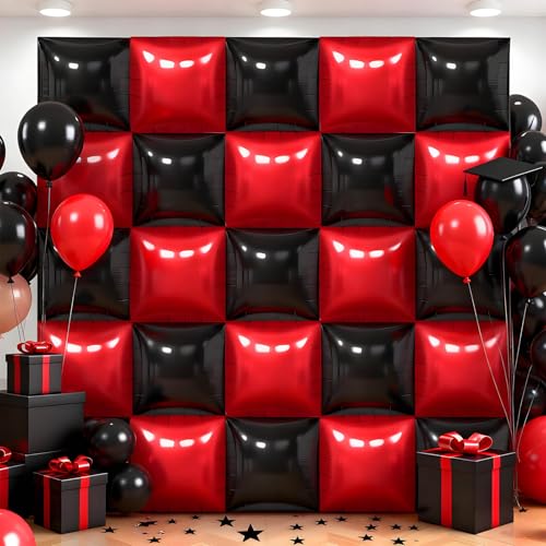 Black and Red Square Foil Balloon Wall Kit - 50PCS Double Sided Metallic Balloons for Party Decorations Variation of THIS listing