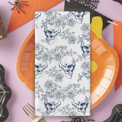 Halloween Skull Kitchen Dish Towels Set of 2 - Festive Skull Pattern, Absorbent & Quick-Drying