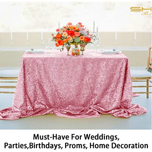 Sequin Tablecloth 60x102 Inches Pink Gold Wedding Party Overlay - Rectangular