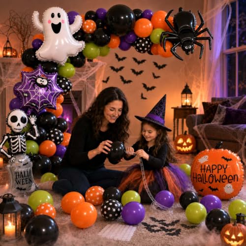 Halloween Balloon Arch Kit with Ghost Spider Pumpkins Foil Balloons