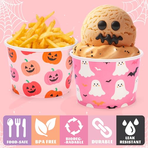 Pink Halloween Snack Cups - 60 Disposable Paper Bowls for Treats & Snacks