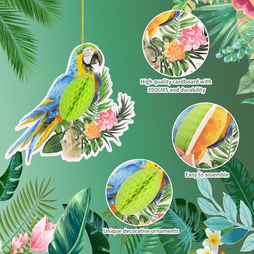 Tropical Parrot Honeycomb Paper Cutouts - 12 PCS Hawaiian Bird Decorations - Color 2