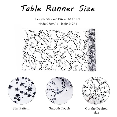 Star-Black Tulle Table Runner 16 Ft Sequin Glitter Party Decor - Halloween Birthday