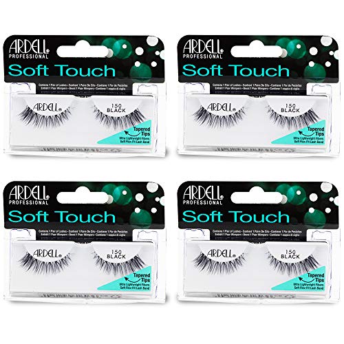 Soft Touch 150 False Eyelashes - Natural Look Strip Lashes, Lightweight Tapered Tips, 4 Pack