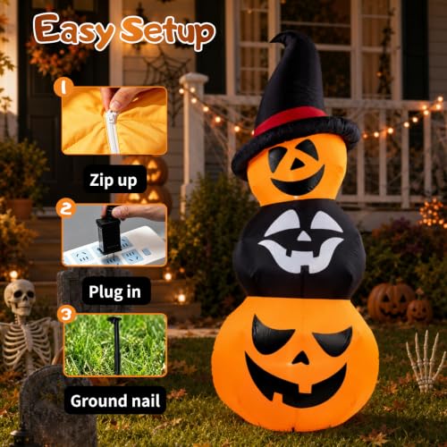 6 Ft Inflatable Halloween Pumpkin Decor with Built-In LED Lights for Yard
