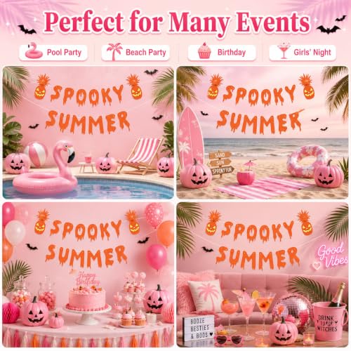 Summerween Party Banner - Pink Spooky Halloween Decorations for Pool and Beach Parties