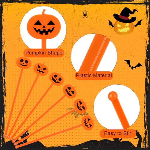 Halloween Pumpkin Drink Stirrers - Orange Swizzle Sticks, 30 Pack