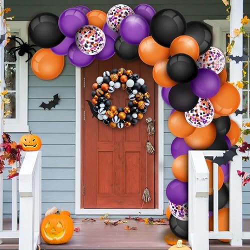 Halloween Wreath for Front Door - 18-Inch Artificial Ball Wreath Halloween Decor - Black, Gold, White Balls