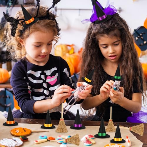 Black 32pcs Mini Witch Hat Set for Halloween Crafts & Decorations