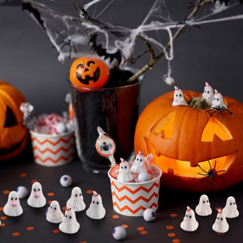 Mini Pastel Ghost Figurines Bulk Set - Halloween Decor, 75 Pieces with Variation Ghost