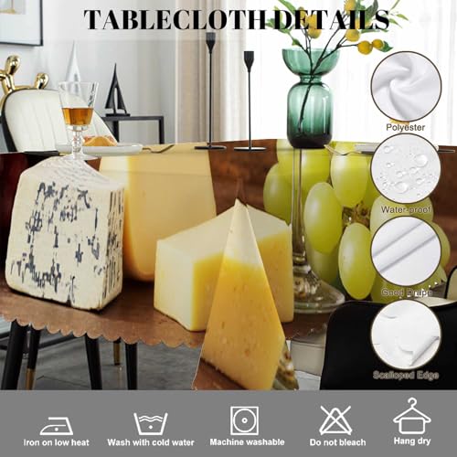 Wine and Cheese Tablecloth Rectangular 52x70 Inch - Red Wine Bottle & Grape Decor
