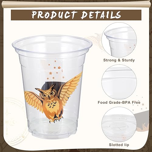 60 Sets Wizard Party Disposable Cups with Lids & Straws - 12oz Magic Theme