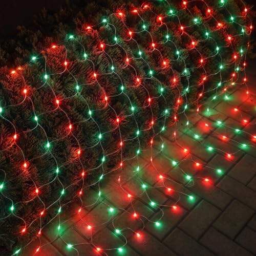 Christmas Net Lights 360 LED Waterproof String Lights - Red & Green, 12ft x 5ft, 8 Modes, Connectable Outdoor Decor