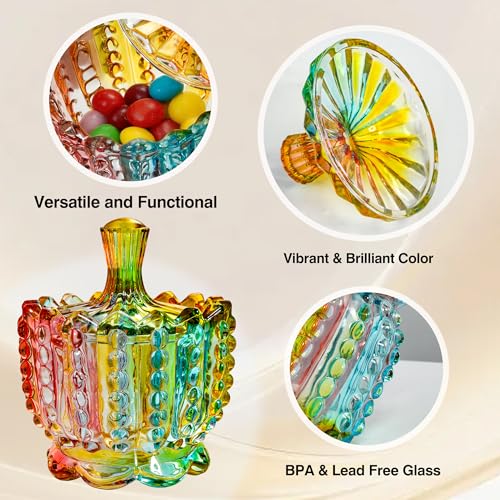 Colorful Crystal Glass Candy Dish with Lid - Decorative Candy Jar, Style 1
