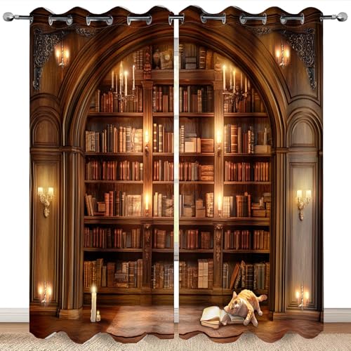 Blackout Curtains Set - 2 Panels 52x63 Inches for Bedroom Living Room - Book4 Variation