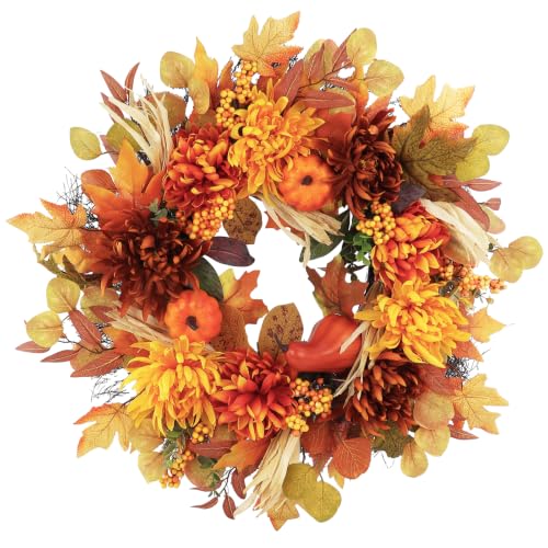 26-Inch Fall Wreath with Dahlia Pumpkin Berries - Golden Maple Variation