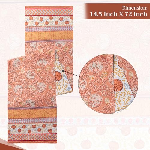 Harvest Festival Cotton Table Runner 14.5x72 Inches - Double Layer, Autumn Decor
