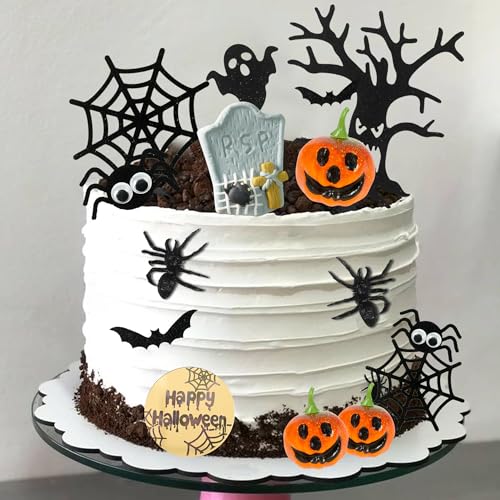 Halloween Cake Topper Set Pumpkin Spiders Tombstone Decorations 16pcs