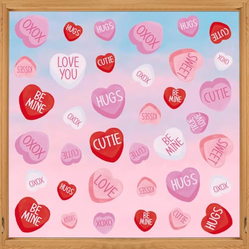 Valentine's Day Window Clings - Love Heart Stickers for Home & Party Decor, Pink, 4 Sheets