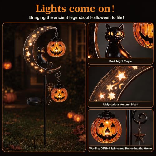 Outdoor Halloween Solar Garden Stake Light with Pumpkin & Black Cat - Style A