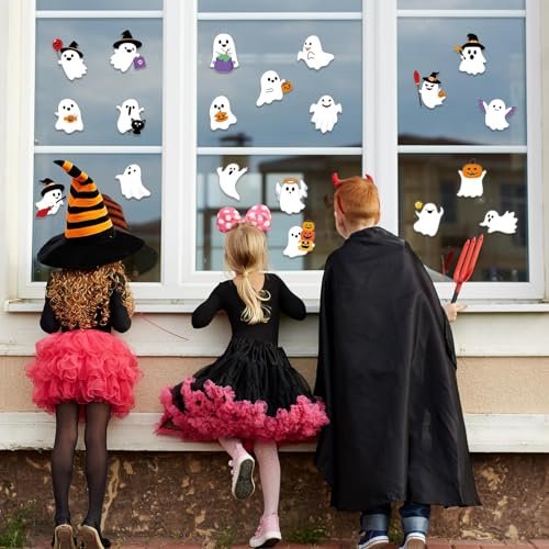 Halloween Ghost Gel Clings Set - Reusable Thick Vinyl Stickers for Windows & Decor - 20 Pieces