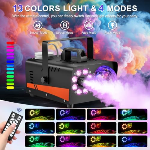 800W Fog Machine with 4500 CFM Output, Disco Lights & Remote Control for Parties