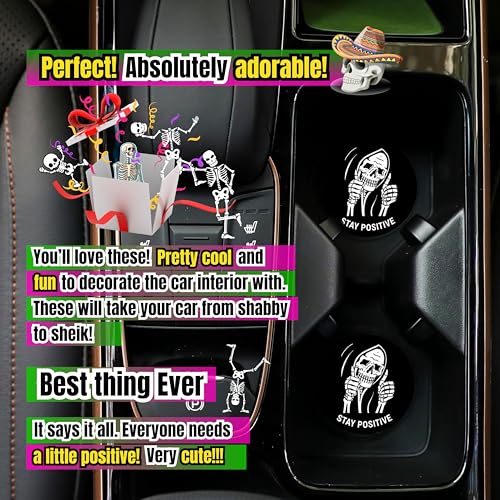 Skull Car Coasters 2 Pack - Funny Gothic Skeleton Cup Holder Accessories