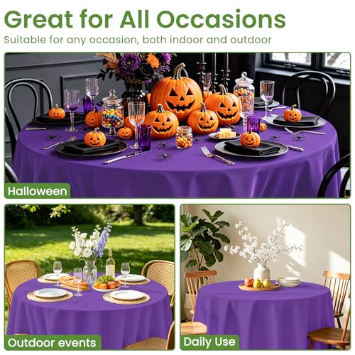 Dark Purple Round Plastic Tablecloth 84 Inch - 2 Pack, Waterproof & Disposable