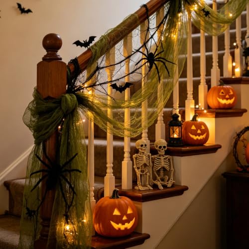 Green Halloween Creepy Gauze Cloth - Large Spooky Decorative Fabric, 512"x85"