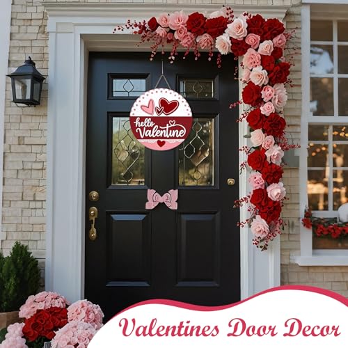 Hello Valentine Door Sign - Red Valentine's Day Hanging Decor, 12x12 Inches