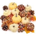 Fake Pumpkin Decor Set - Fall Halloween Thanksgiving Table Decorations with Mini Pumpkins Acorns Pine Cones Berries - Style 1