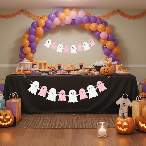 Pink and White Ghost Banner Set for Halloween and Parties - 2 Pieces Garland
