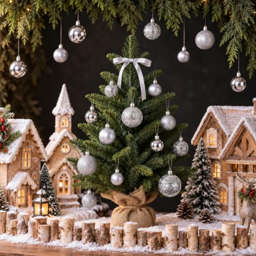 Silver Christmas Ball Ornaments Set - 36 Shatterproof Holiday Decorations, Variation: Silver