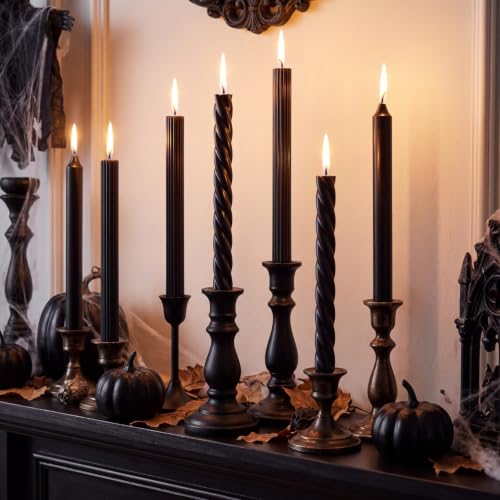 Black Halloween Taper Candles Set - Unscented, Dripless, 10 Inch Tall, 6 Pack Variation of Black