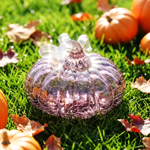 Purple Glass Pumpkin Decor - Hand-Blown Autumn Harvest Halloween Gifts