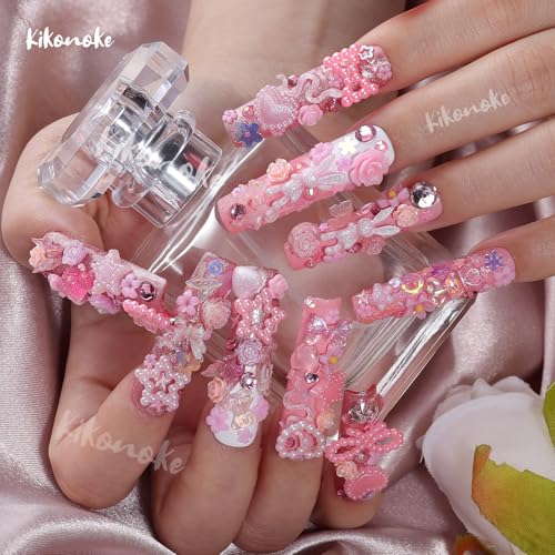 Pink Nail Charms Kit with 3D Gems & Rhinestones - 400+ Pieces for Nail Art & DIY Crafts
