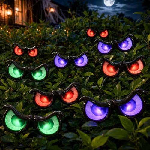 Lighted Halloween Eyes String Lights - Spooky Indoor Outdoor Decor, Waterproof, Timer, 10 Pairs