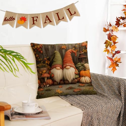 14x14 Fall Pillow Covers Set of 4 Farmhouse Thanksgiving Pumpkins Sunflowers Autumn Leaves Gnome Decor - A-fall 32