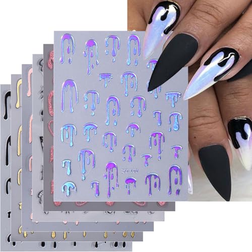 Halloween Nail Stickers 6 Sheets Blood Spider Web Butterfly Self-Adhesive Decals - Black Gold Pink Variation2