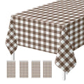 4 Pack Disposable Gingham Tablecloths - Brown & White Checkered 54x108 Inches for Parties