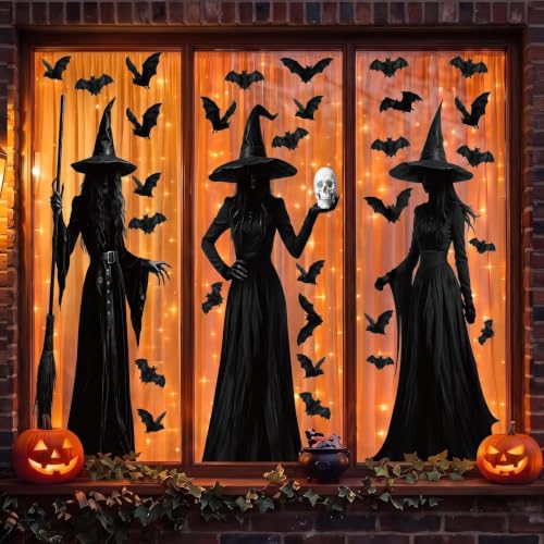 Halloween Window Clings Large Witch Silhouette Decals - Black, Spooky Decor