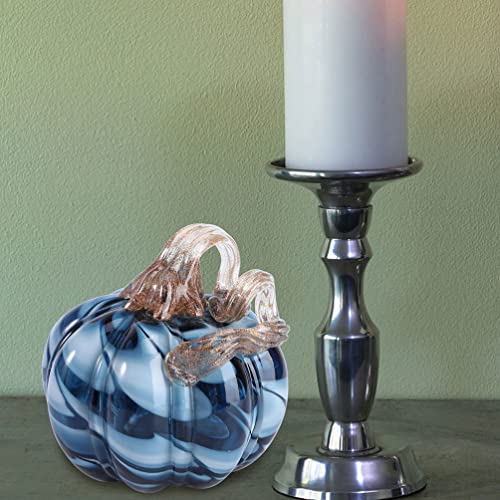 Glass Pumpkin Decor - Blue Handblown Fall & Holiday Table Accent