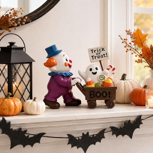 Hand-Drawn Halloween Clown Figurine with Candy Cart - Indoor Decor