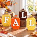 Fall Wooden Sign Set with Teddy Fleece & Jute Bows - Seasonal Home Decor