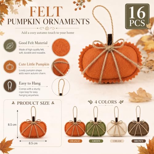 Fall Tree Decorations - 16 Felt Pumpkin Hanging Ornaments for Autumn Decor